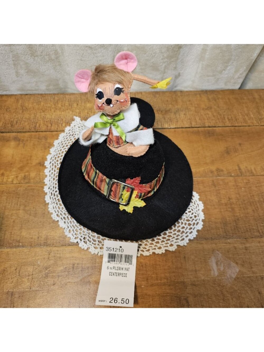 Annalee Thanksgiving Mouse in Black Pilgrim Hat Centerpiece Fall Decor